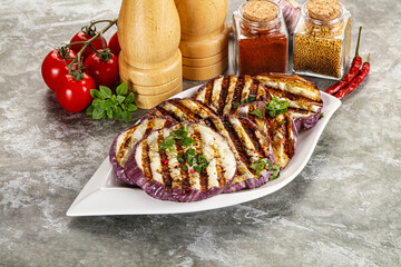 Grilled eggplant slices with cilantro