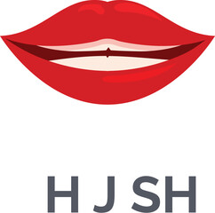 Red lips are smiling showing teeth in cartoon style