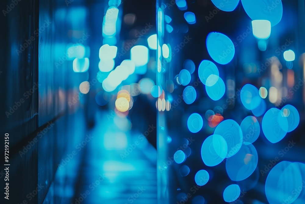 Wall mural abstract blue light blur with soft bokeh circles, creating a dreamy and elegant background for festi
