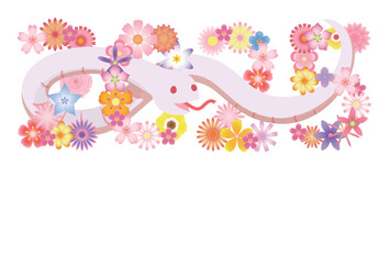 2025年　巳年　年賀状テンプレート　フラワー