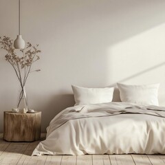 The hotel's interior features a small bedroom with a background of decoration. Generative AI