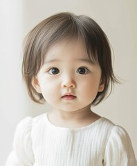 Naklejka premium A young girl with brown hair and a white shirt