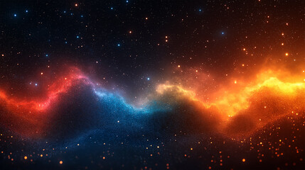 Fototapeta premium Cosmic Connection: A High-Energy Abstract Nebula of Vibrant Orange and Blue Galaxies Linked by Electric Light Trails in Deep Space