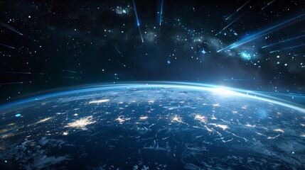 Breathtaking futuristic earth from space showcasing a global network of holographic connections
