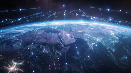 Futuristic earth from space  a stunning vision of digital connectivity and atmospheric glow