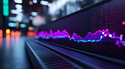 Modern stock market predictor dashboard with graphs, indicators, and trend lines, high-tech digital screen 