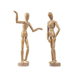 Wooden figures representing an arguing couple. PNG with transparent background. Concept of couple,...