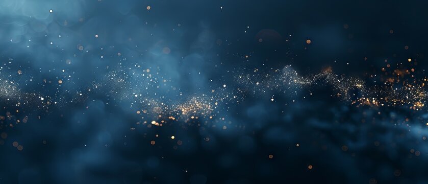 Abstract defocused bokeh light patterns on dark blue background for festive and elegant designs