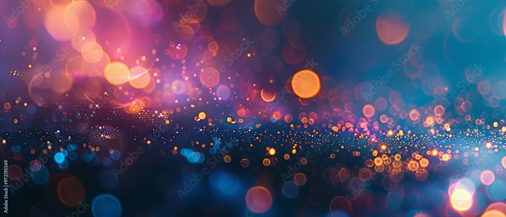 Wall mural abstract defocused bokeh light patterns on dark blue background for festive and elegant designs