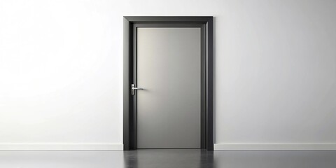 Black metallic door frame isolated on white background in wide-angle view