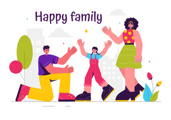 Happy Family Vector Illustration Featuring Mom, Dad, and Children Celebrating Love and Happiness in a Flat Style Cartoon Background