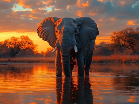 elephant in sunset - Powered by Adobe