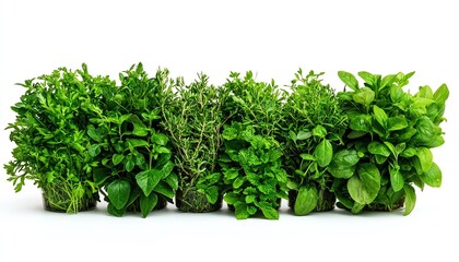 Obraz premium A vibrant display of fresh herbs, showcasing various shades of green, ideal for culinary or gardening use.