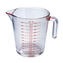 Transparent measuring cup with clear markings for accurate liquid measurements in cooking and baking.