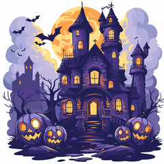 A autumn postcard design for Scary Halloween with Cute characters. Horror story Trick-or-treating. Colorful Vector illustration for flyer and social media post.