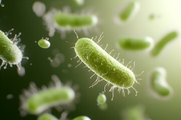 Fototapeta premium Microscopic Exploration of Prebiotic and Probiotic Interactions, A detailed view of the unseen world of microorganisms and their relationships.