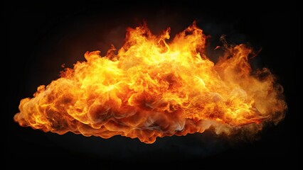 Blazing flame cloud fire isolated on black with shallow depth of field