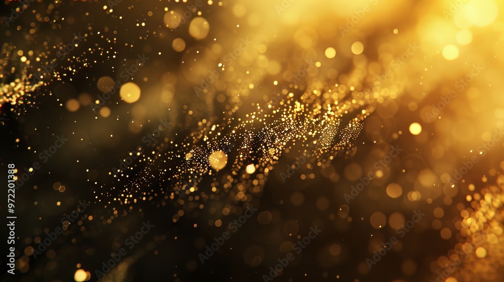 Wall mural elegant abstract gold bokeh lights on a dark black background, creating a luxurious and shimmering e