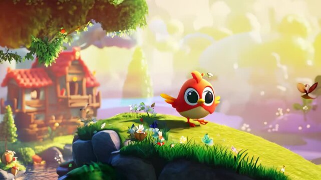 cute bird cartoon character Video 4K