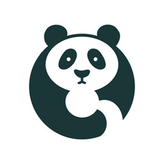 a green and white panda logo with a green background