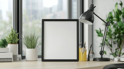 Empty Frame Mockup on Modern Desk