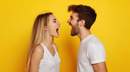 Fototapeta premium Young Couple Shouting at Each Other