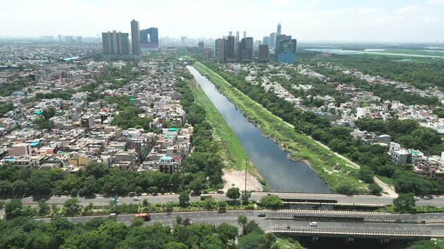 noida city sector 14 shahadra Drain and udhyog marg side drone shoot in delhi in india