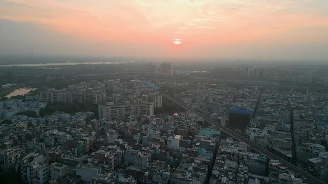 beautiful sunset in noida sector 15 done moving front view in delhi in india