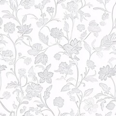 Obraz premium Refined white embossed floral pattern with delicate flowers and leaves