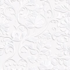 Elegant white embossed floral pattern with intricate flowers and leaves