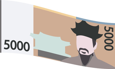 Korean banknote 5000 won. The letters written on the banknote mean 'Bank of Korea' and '5,000 won'.