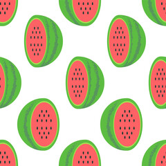 half watermelon pattern with white background, flat vector style 