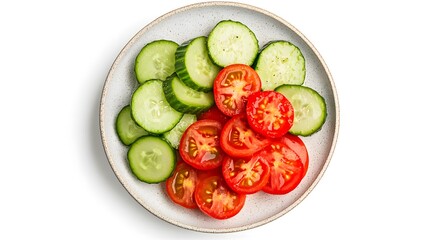 Fresh vegetable salad: sliced tomatoes and cucumbers on a plate