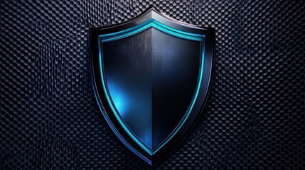 Fototapeta premium A sleek, modern shield emblem with a glowing outline on a textured background.