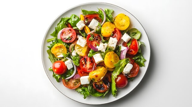 Fresh summer salad with cherry tomatoes, feta, and mixed greens
