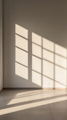 Obraz premium Minimalist living room corner in neutral tones with no furniture and a large window filling the room with natural lighting. Residential interiors with copyspace.