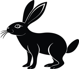 Rabbit With Long Ears Standing On Its Hind legs Silhouette Vector Style Illustration