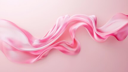 Soft Pink Ribbon Fluttering in the Breeze with Copy Space for Text on Clean Background, Generative Ai