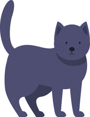 Friendly purple cat is standing and wagging its tail