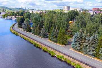 Picturesque summer view of the embankment of the city of Nizhny Tagil. Russia
