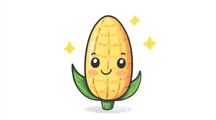 A cute cartoon drawing of a corn, standing alone on a white background. The corn is drawn as a friendly character.
