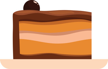 This illustration features a chocolate cake slice with layers of frosting, evoking feelings of sweetness and indulgence