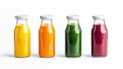 Colorful smoothies in glass bottles