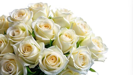 Fototapeta premium Bouquet of white roses on white surface with reflection
