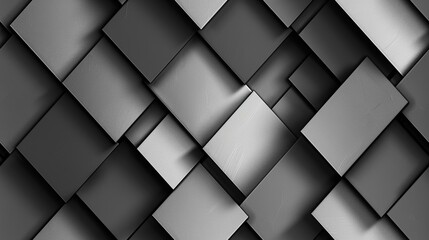 Fototapeta premium Silver abstract wallpaper i Black and white design, neat symmetrical pattern, parallelogram tiles, light coming in from the bottom right.