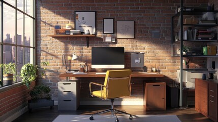 Modern Home Office With Brick Wall