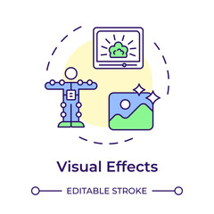 Visual effects multi color concept icon. Video editing, cgi. Cinematography, technology. Round shape line illustration. Abstract idea. Graphic design. Easy to use in infographic, presentation