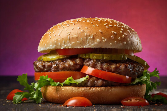 Delicious beef hamburger with tomato