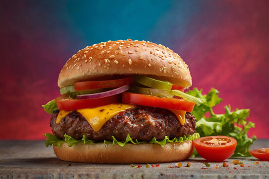 Delicious beef hamburger with tomato