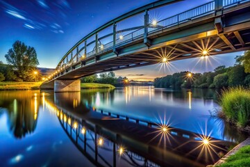 Obraz premium Bridge over the river at night and morning low angle view